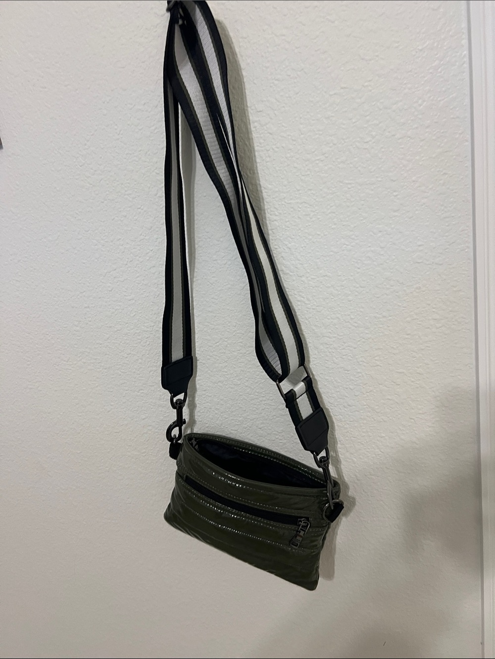 THINK ROYLN Olive Green Men's Crossbody Sling with Striped Strap